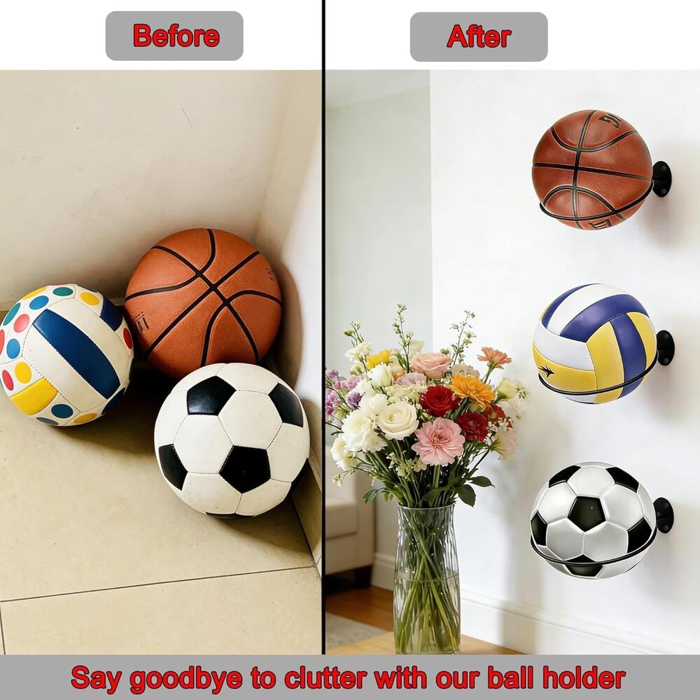 4 Pack Wall Mounted Metal Sports Ball Rack Holder Display Storage Organizer - Picture 5 of 6